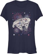 Star Wars Junior's Festive Fireworks Falcon Short Sleeve Graphic T-Shirt