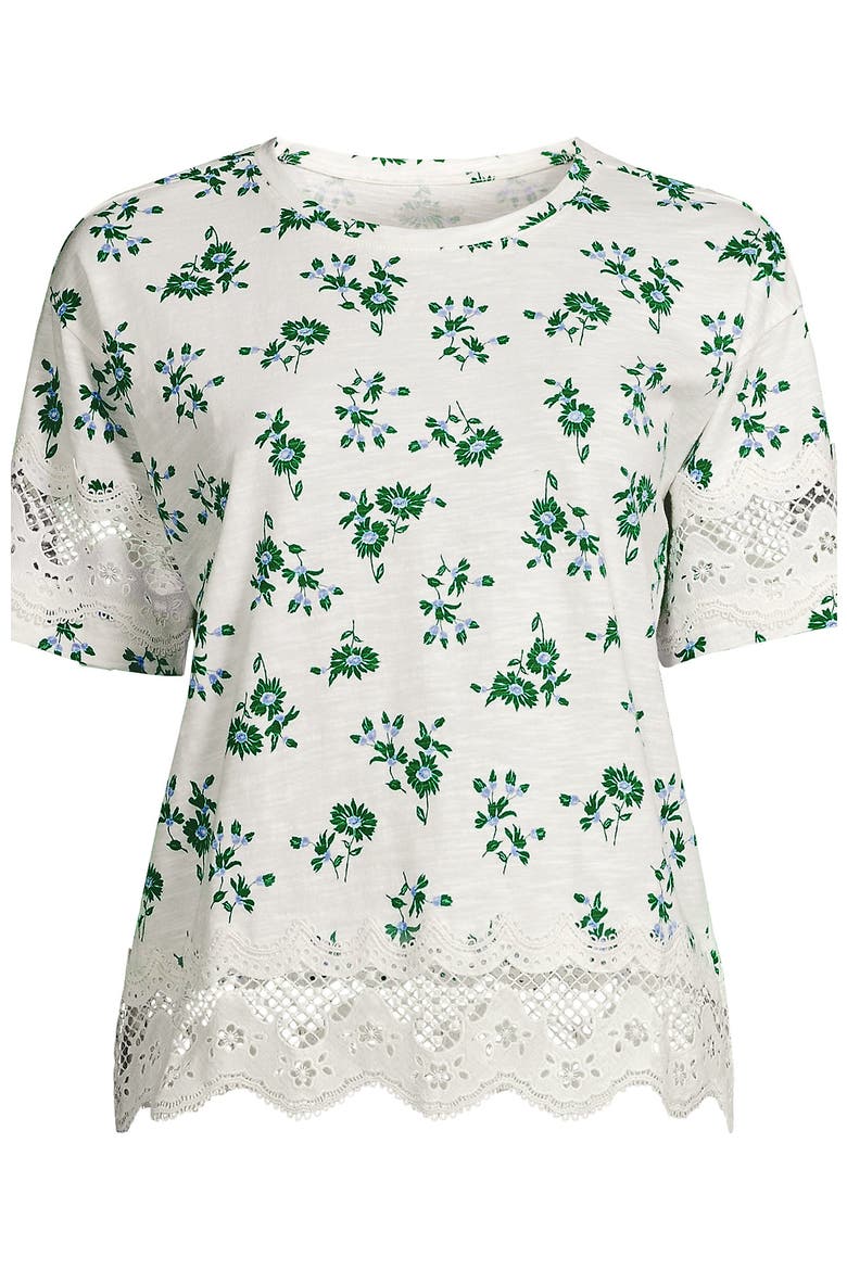 Short Sleeve Slub Jersey Cutwork T-Shirt, Alternate, color, Ivory/Bluegrass Floral