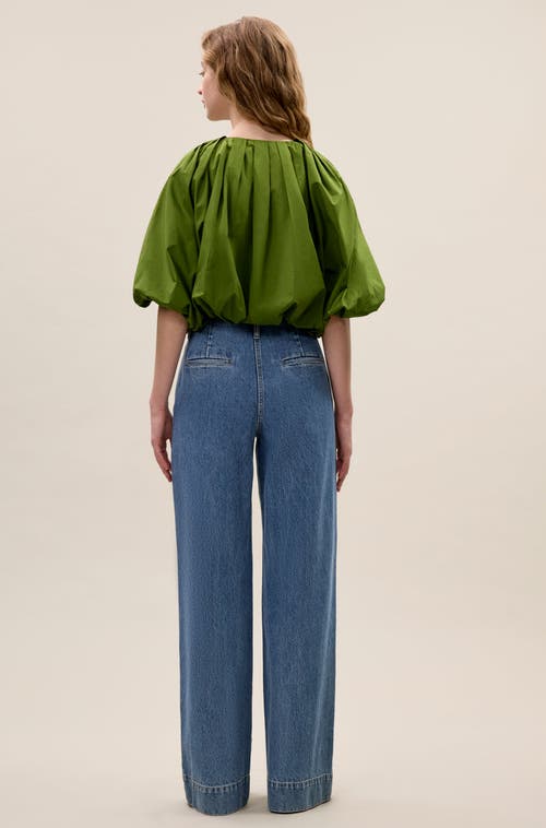 Rebecca Taylor Yara Poplin Bubble Top In Meadow In Green