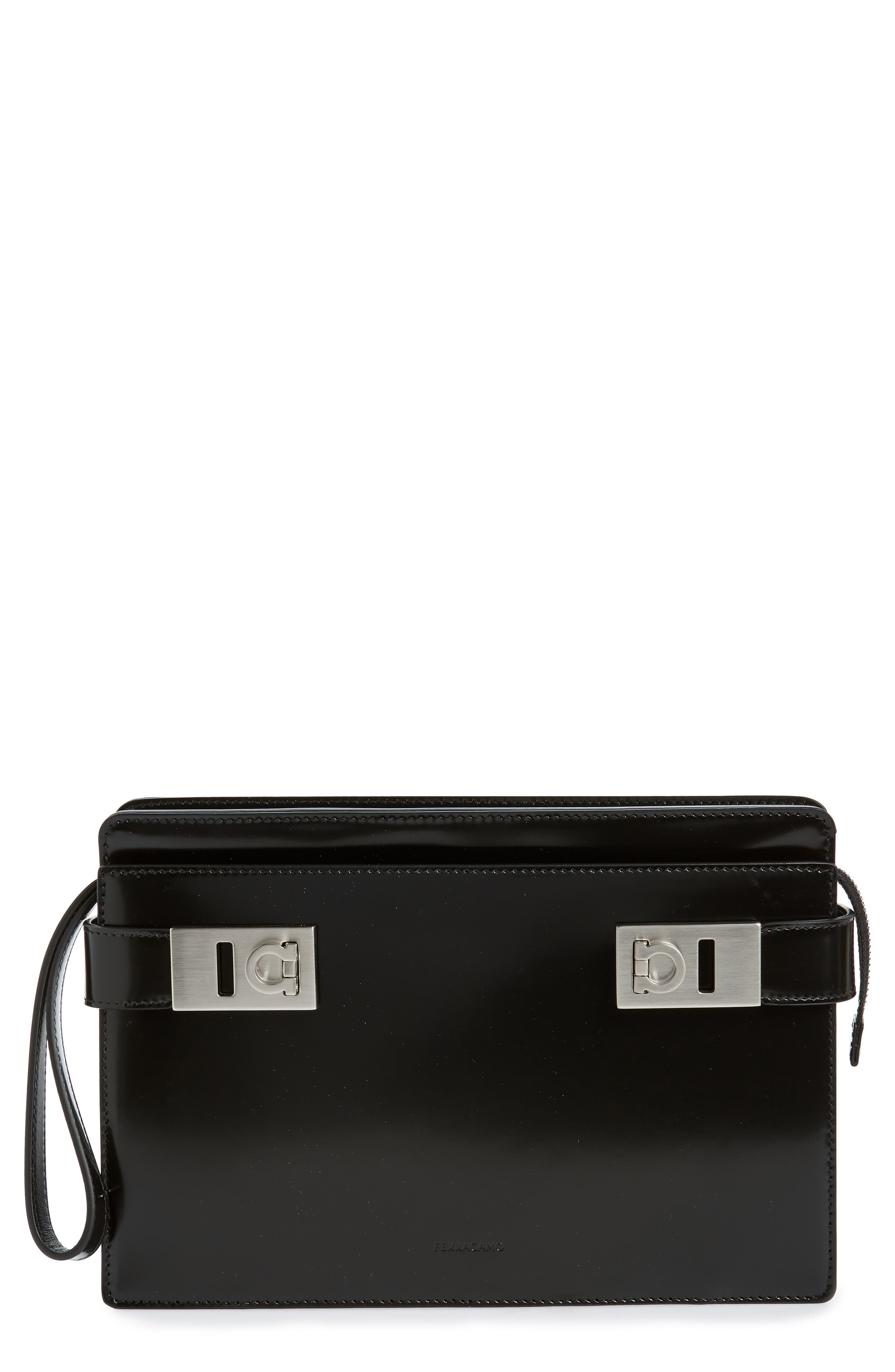 FERRAGAMO Twins Leather Zip Pouch, Main, color, 