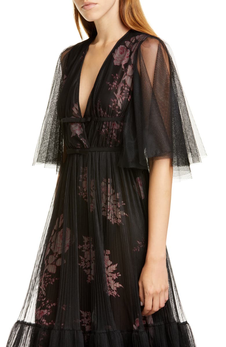 Giambattista Valli Pleated Tulle Overlay Floral Gown, Alternate, color, 