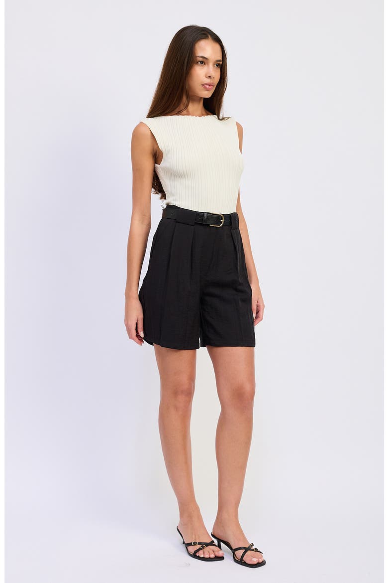 Cara Pleated Shorts, Alternate, color, BLACK
