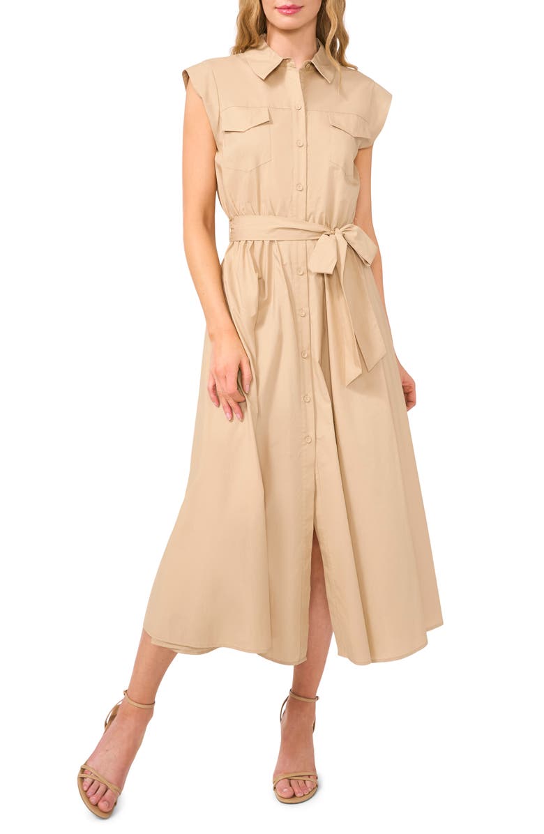 CeCe Short Sleeve Cotton Midi Shirtdress, Main, color, Hazelnut