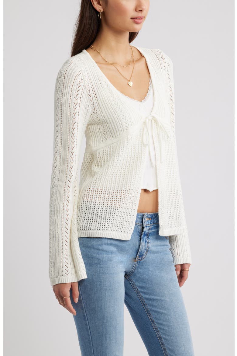 Openstitch Tie Front Cardigan, Alternate, color, IVORY