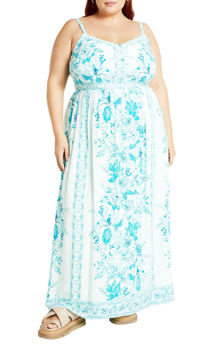 City Chic Pretty Thing Floral Maxi Dress, Main, color, Seafoam