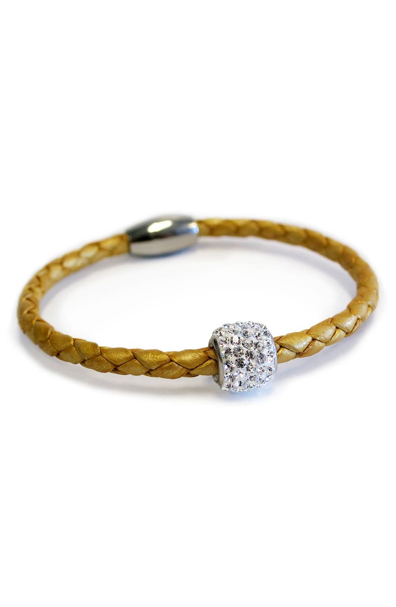 Liza Schwartz Lisa Schwartz Silver Plated CZ Bedazzle Braided Leather Bracelet, Main, color, 