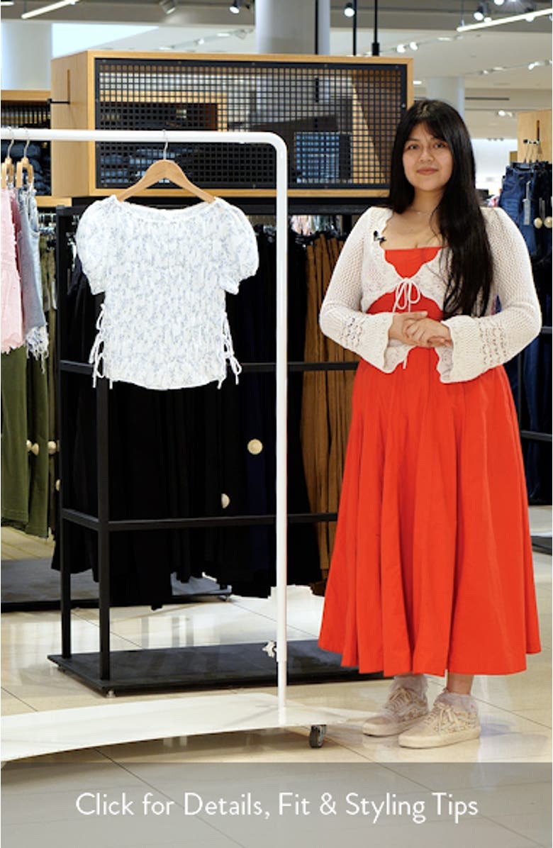 Floral Smocked Side Tie Cotton Top, sales video thumbnail