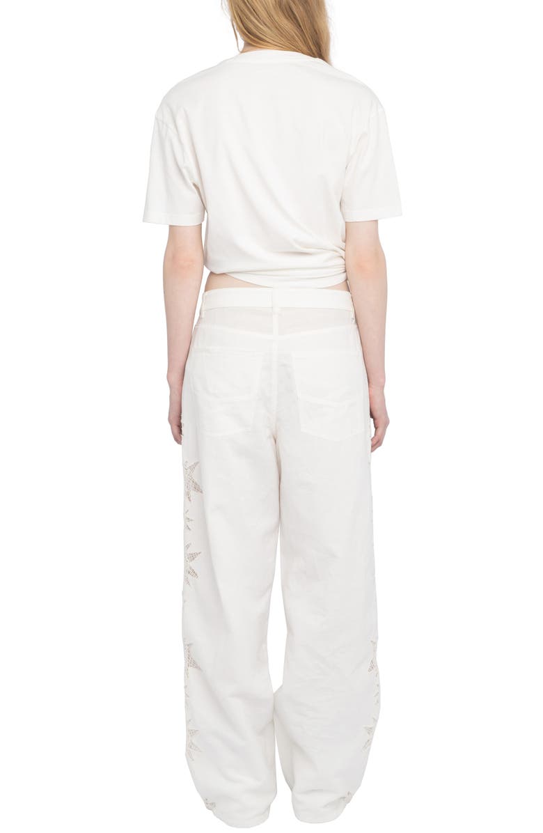 Zadig & Voltaire Elfy Embroidered Detail Cotton & Linen Pants, Alternate, color,
