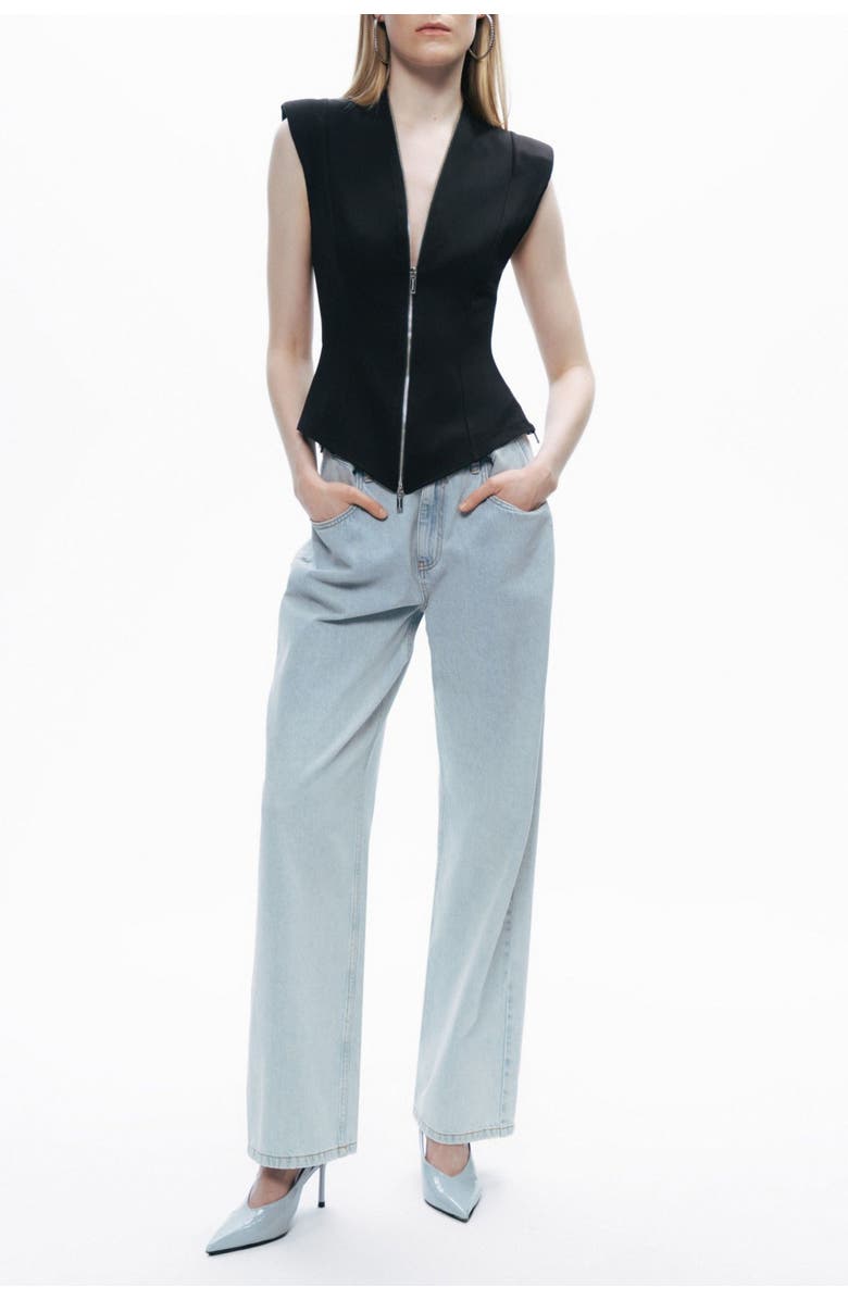 Nocturne Black Sleeveless Zip-Front Blouse with Structured Silhouette, Alternate, color, 