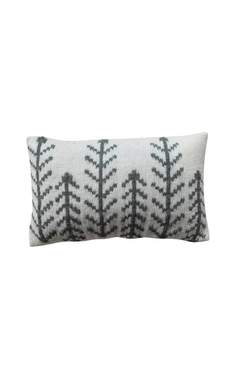 Embroidered Acrylic Blend Lumbar Pillow with Cotton Slub, Main, color, Cream and Grey