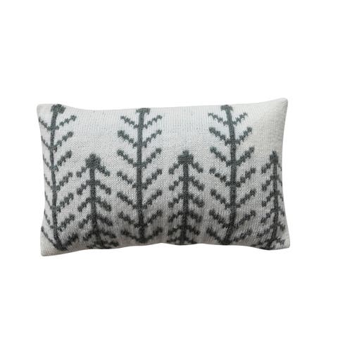 Embroidered Acrylic Blend Lumbar Pillow with Cotton Slub