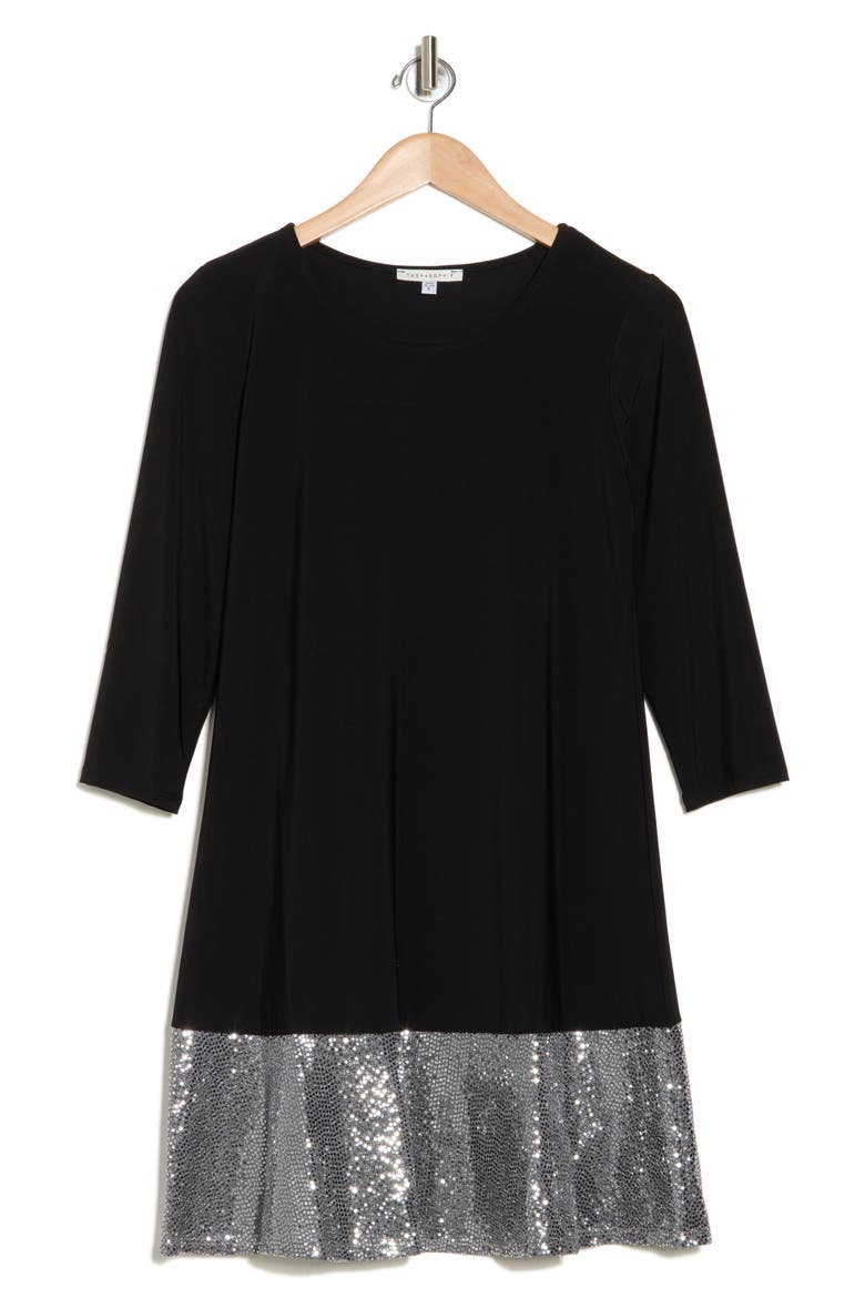 Split Sequin Border Dress, Alternate, color, BLACK