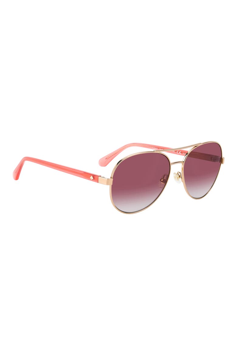 averie 58mm polarized aviator sunglasses, Alternate, color, ROSE GOLD / BURGUNDY GRAD