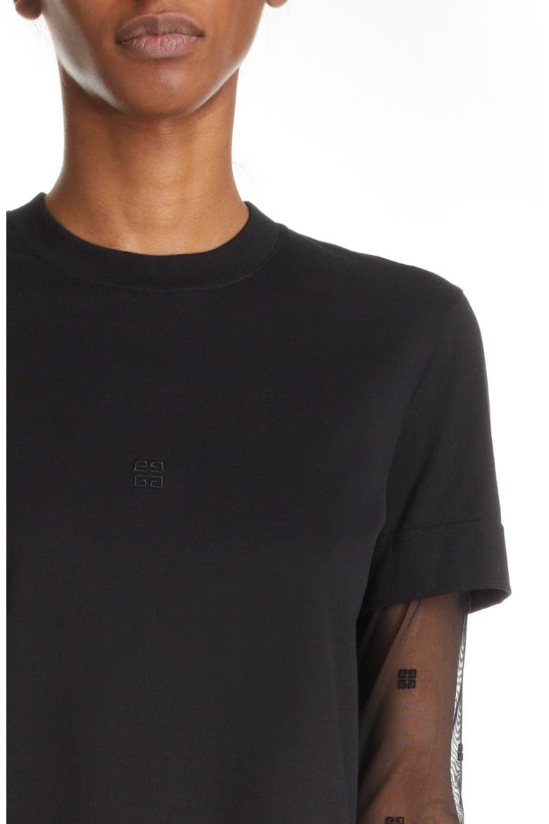 4G Tulle Sleeve Cotton T-Shirt, Alternate, color, BLACK
