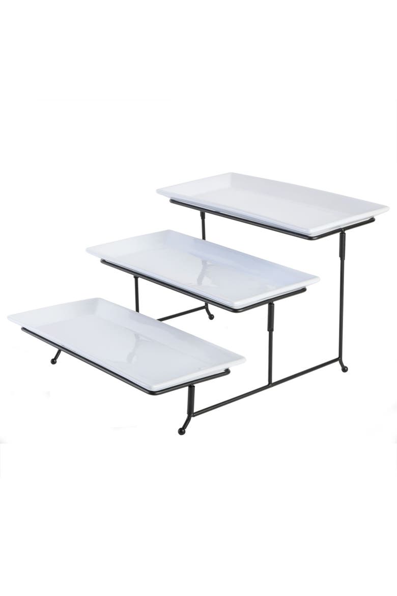 Gracious Dining Serving Set w/ Plates & Metal Stand, Alternate, color, White