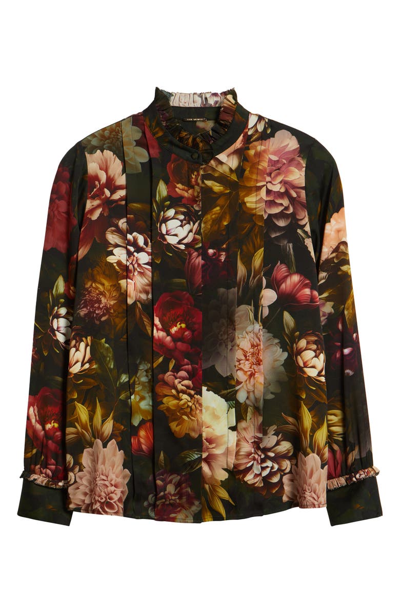 Elie Tahari The Brie Floral Print Woven Shirt, Alternate, color, Black Enchanted Floral