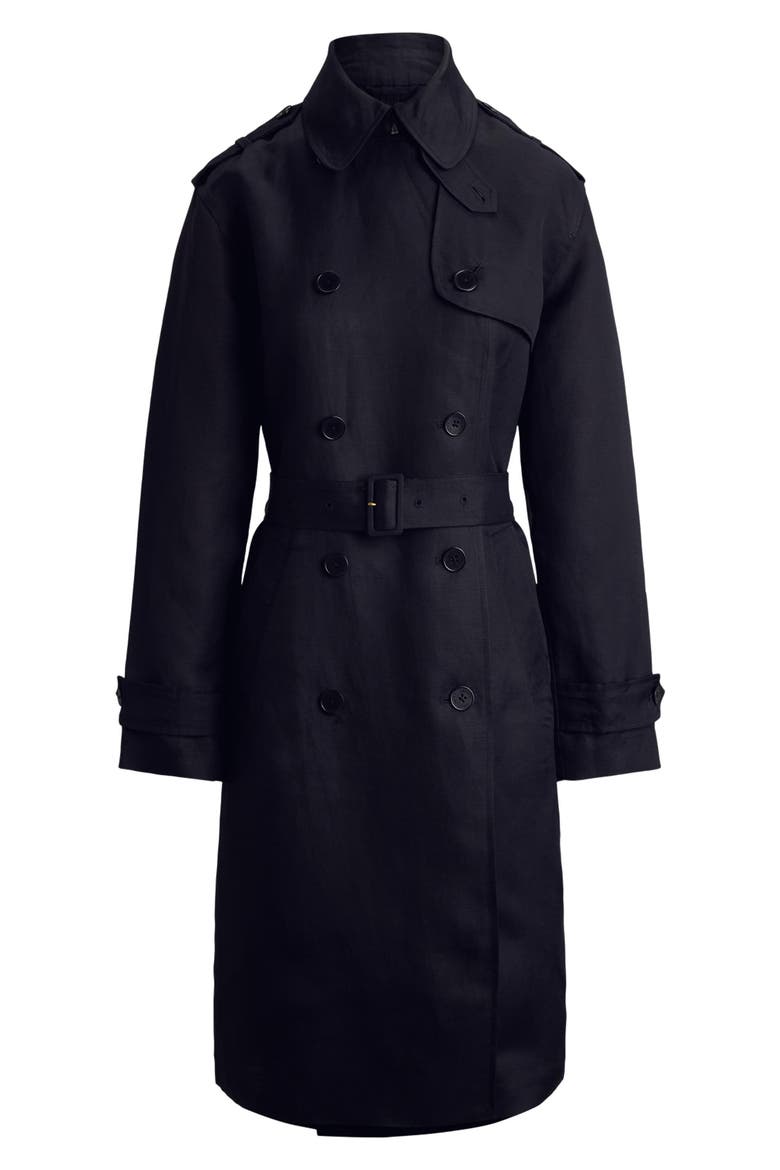 Drapey Linen Blend Trench Coat, Alternate, color, BLACK