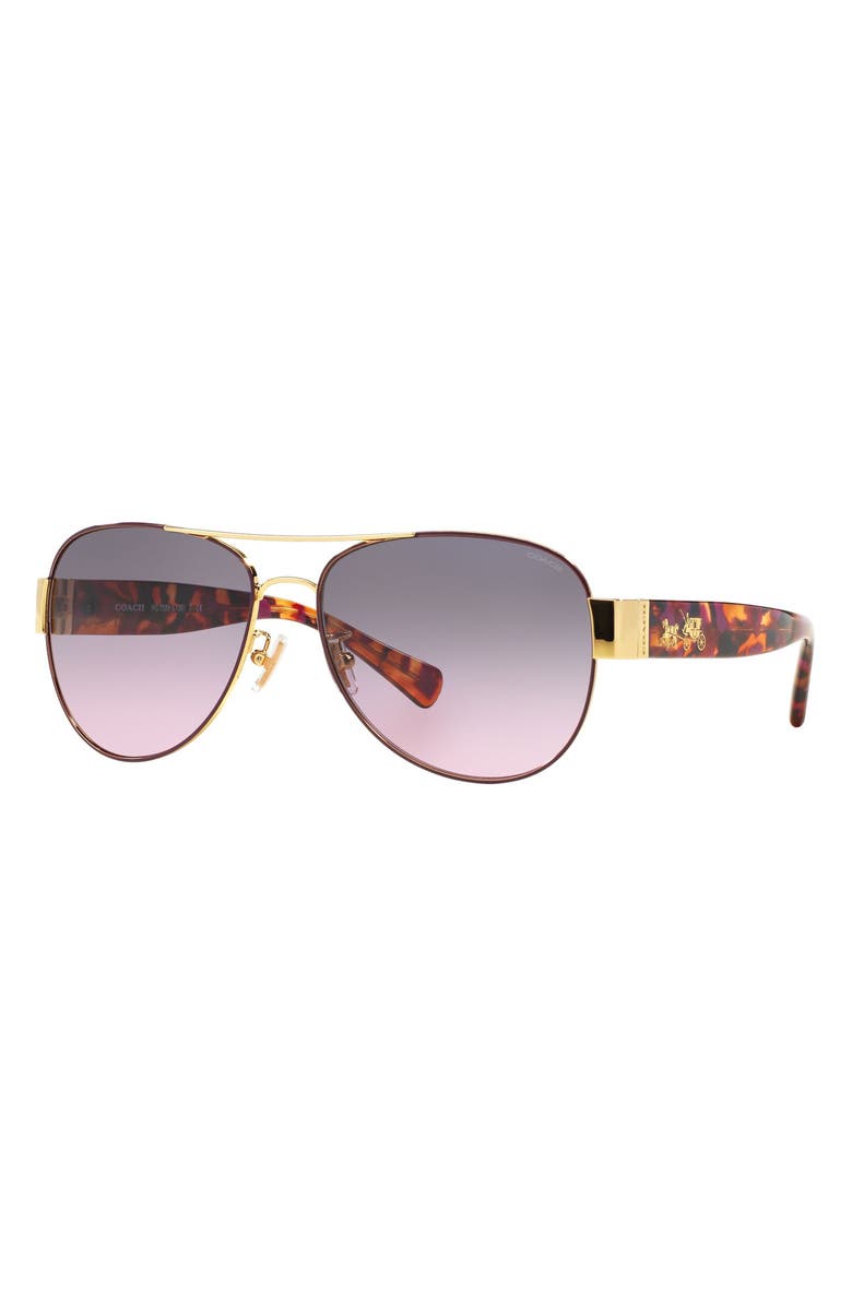 COACH 58mm Gradient Lens Aviator Sunglasses, Alternate, color, Tortoise Violet/ Violet