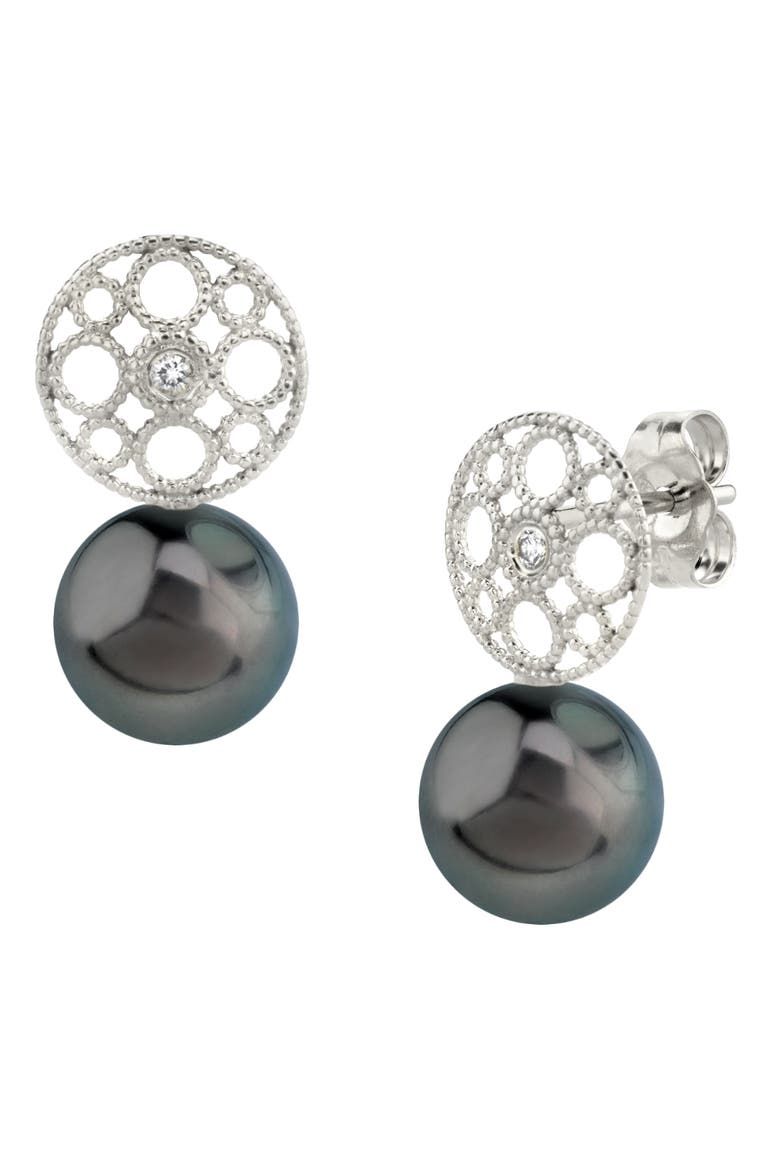 Tahitian South Sea Pearl & Diamond Faye Earrings, Main, color, White Gold