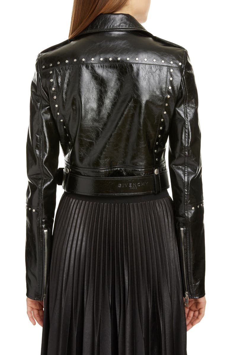 Givenchy Studded Crop Leather Biker Jacket, Alternate, color, 