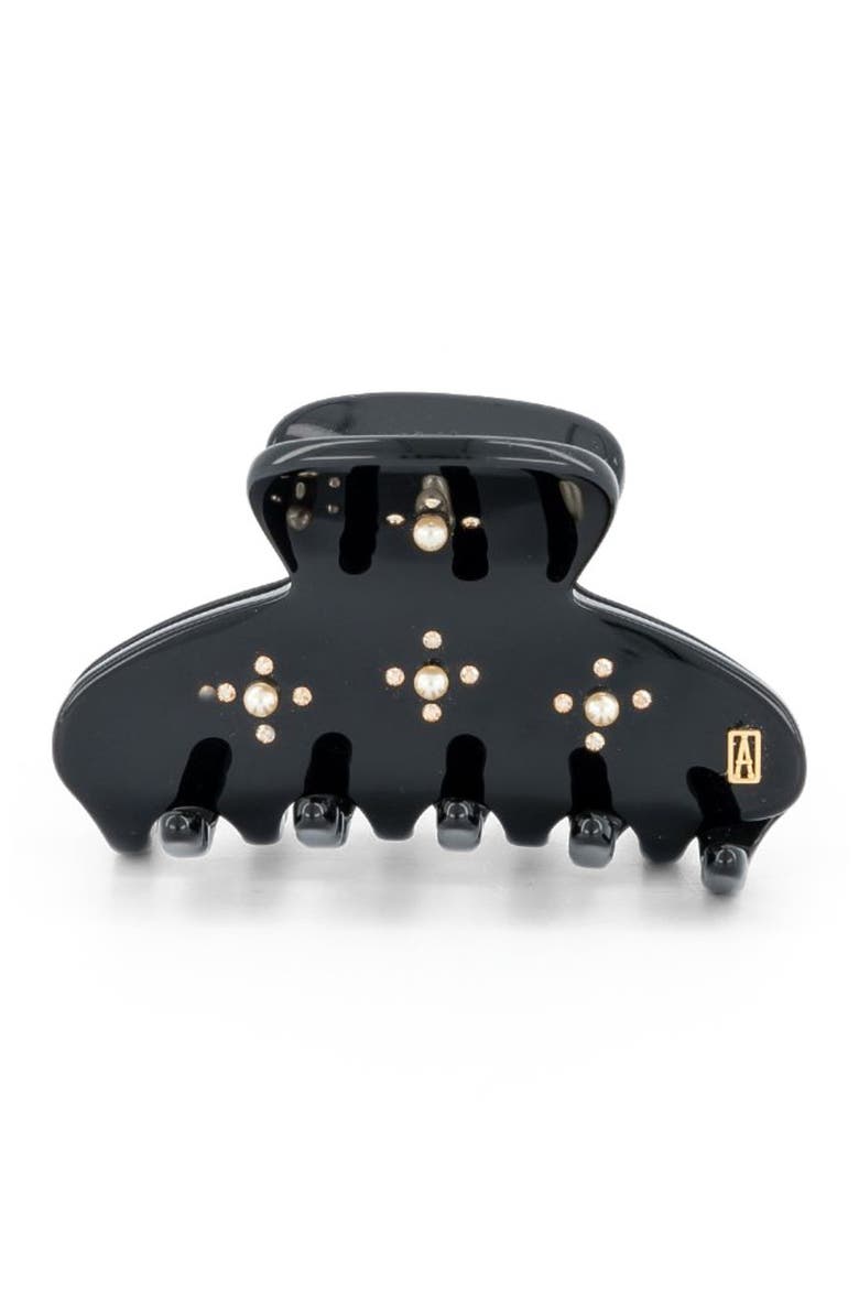 En Pamoison Strass Acetate and Pearls Hair Claw Clip, Main, color, Black