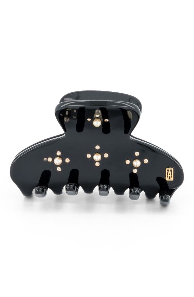 Alexandre de Paris En Pamoison Strass Acetate and Pearls Hair Claw Clip, Main, color, Black