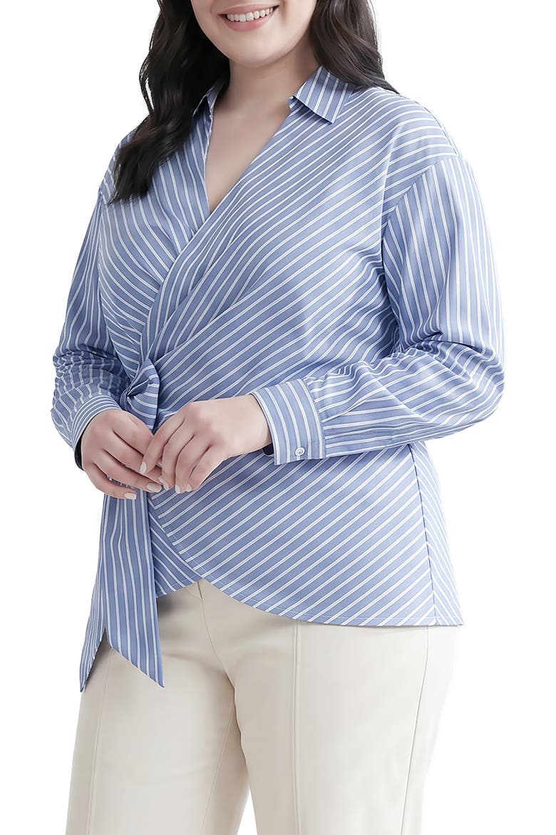 Stripe Wrap Front Shirt, Alternate, color, BLUE