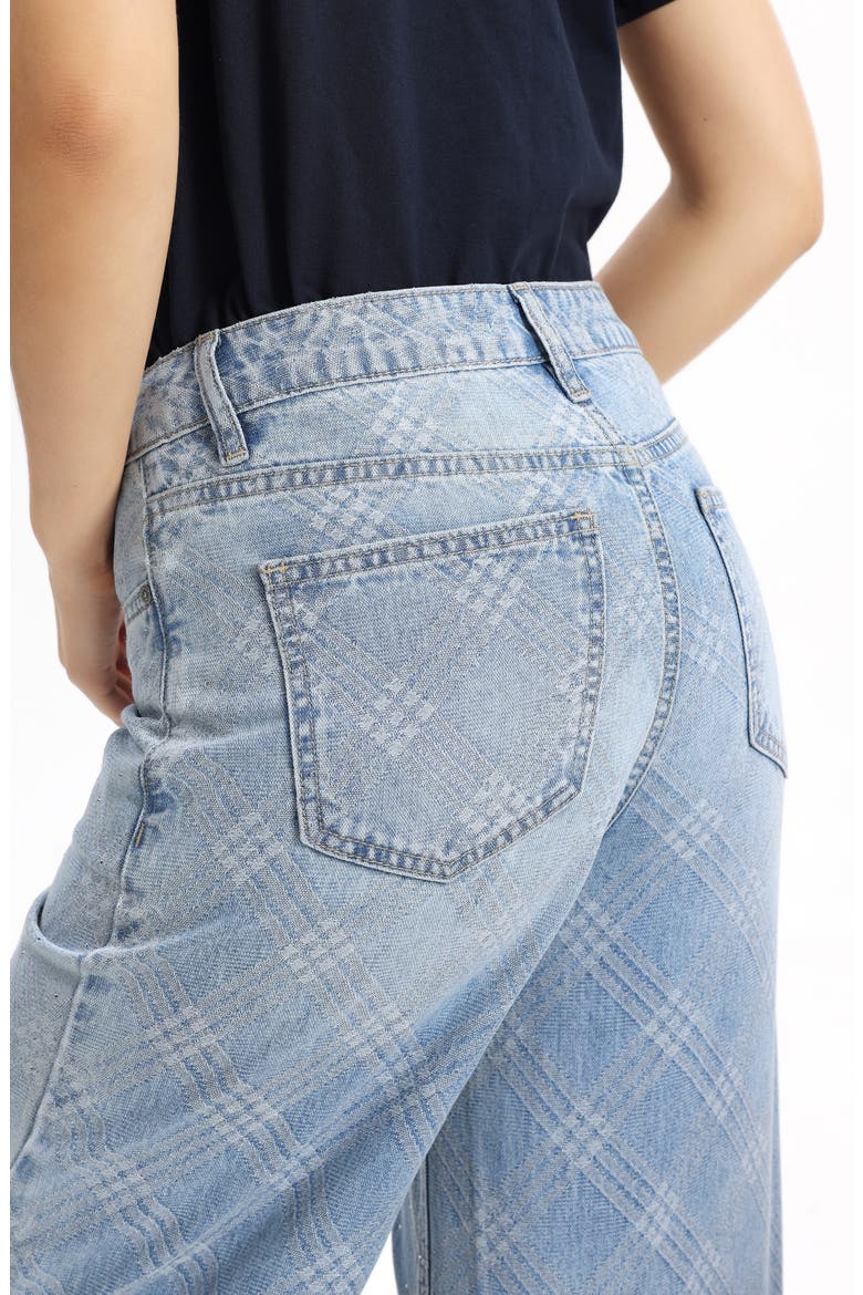 Embellished Textured Plaid High Waist Wide Leg Jeans, Alternate, color, LIGHTSTREAM