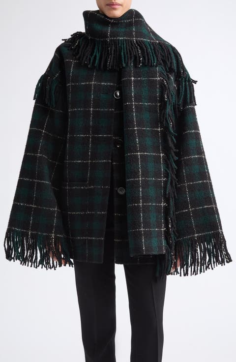 Fringed Wool Blend Scarf Jacket