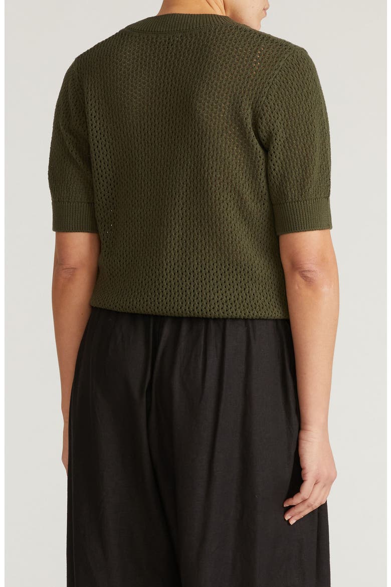 Rosie Cotton Pointelle Sweater, Alternate, color, CAMO GREEN