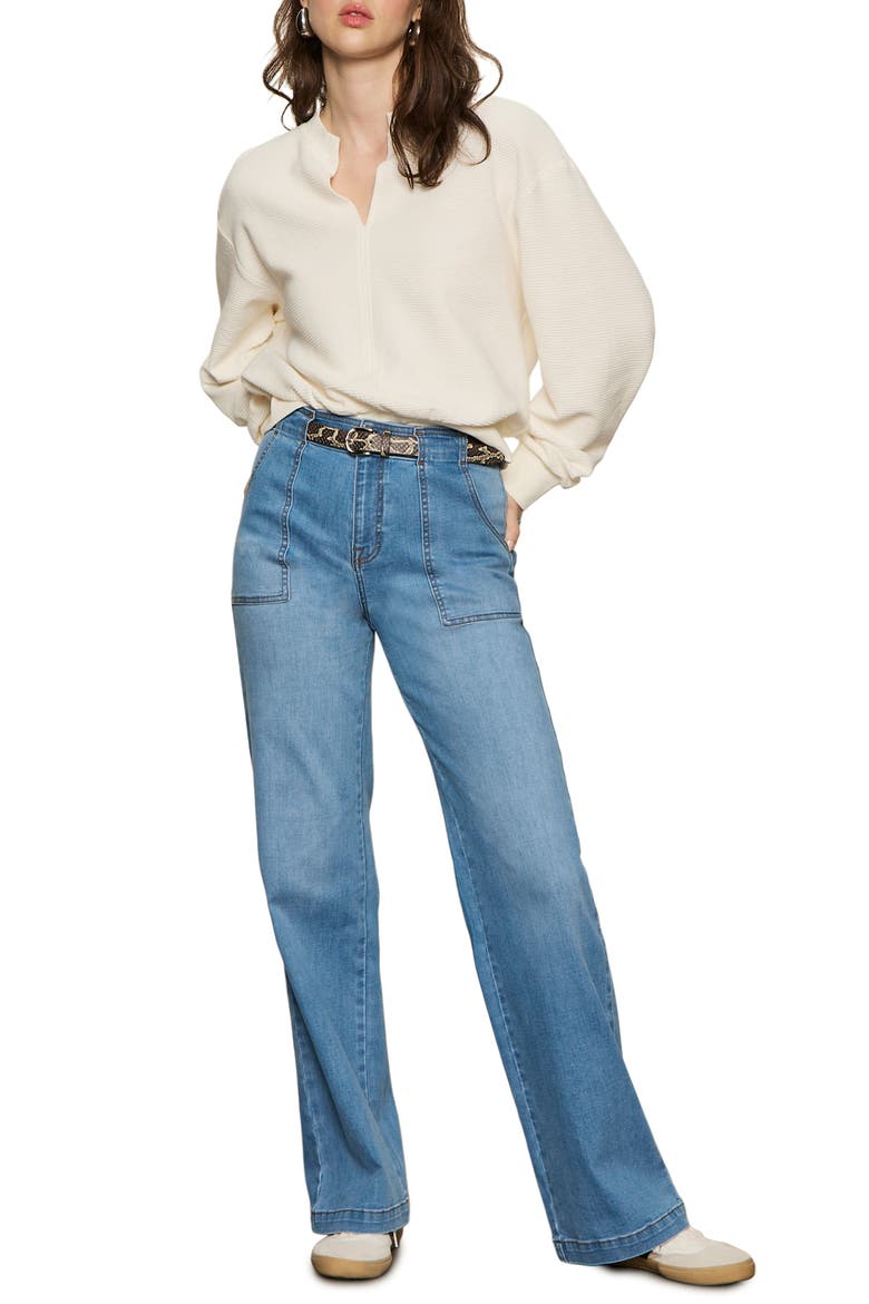 Split Neck Cotton Blend Rib Top, Alternate, color, CHALK WHITE