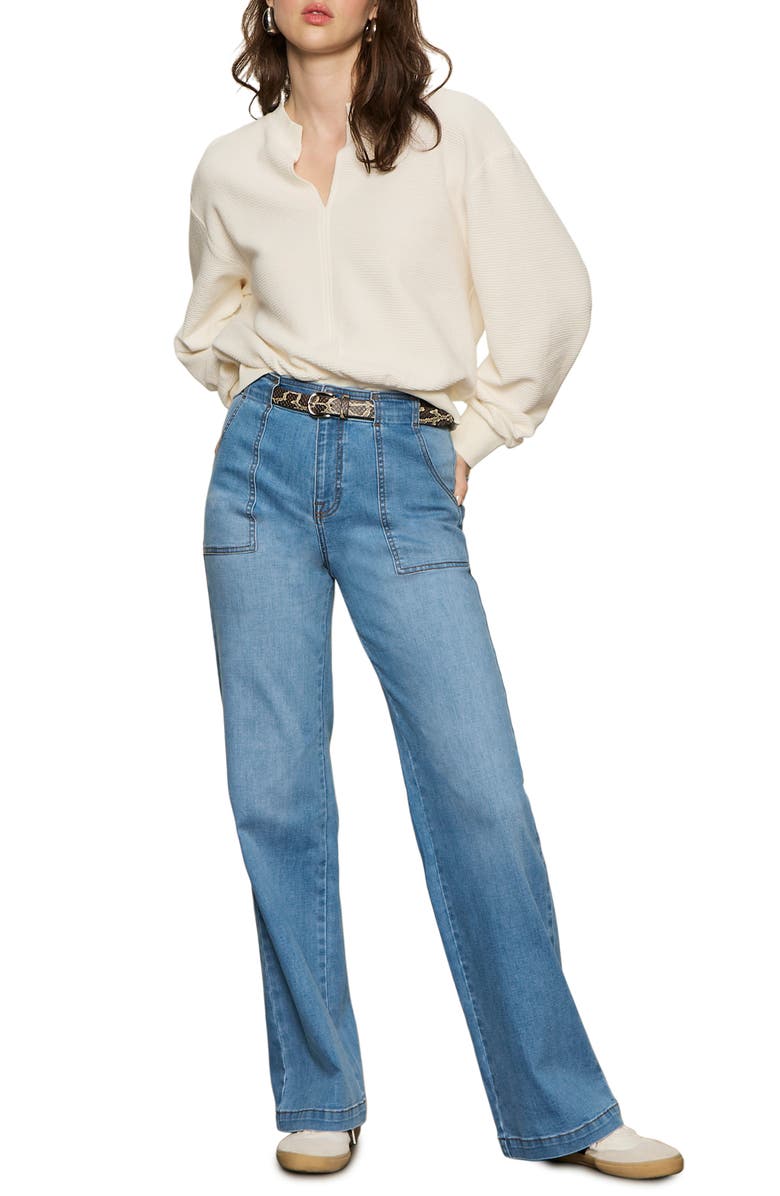 Sanctuary Split Neck Cotton Blend Rib Top, Alternate, color, Chalk White