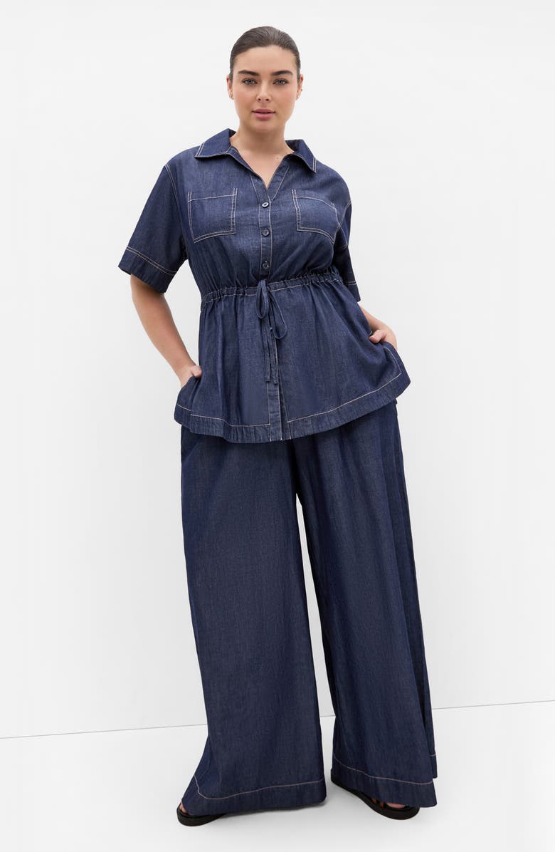 City Chic Mikayla Wide Leg Drawstring Denim Pants, Alternate, color, 