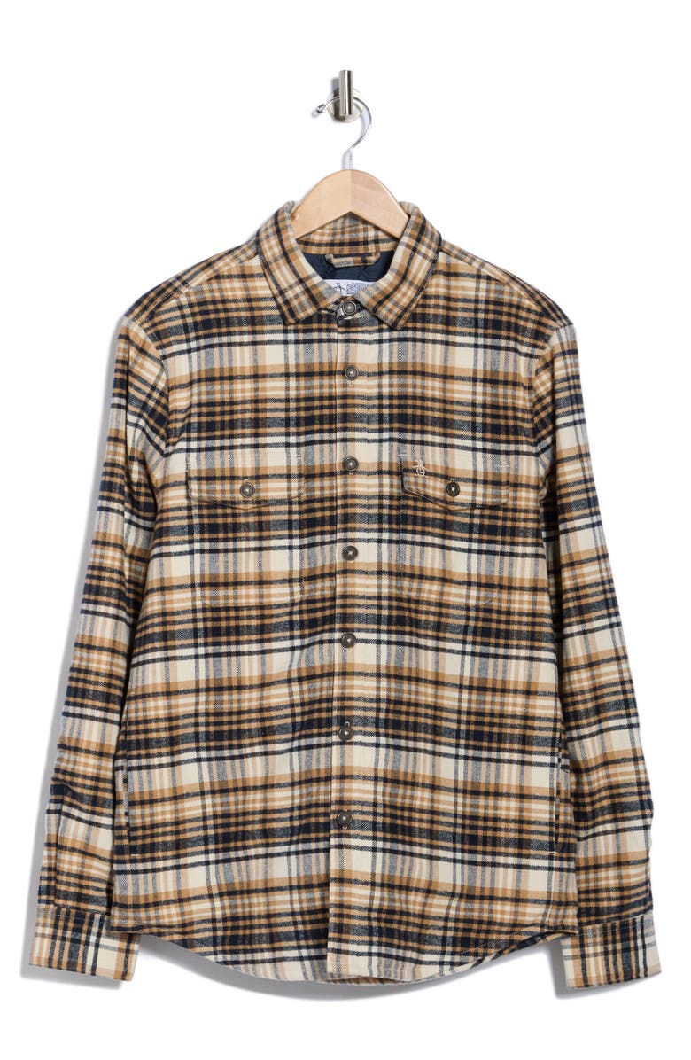 Original Penguin Plaid Flannel Shirt Jacket, Alternate, color, Birch