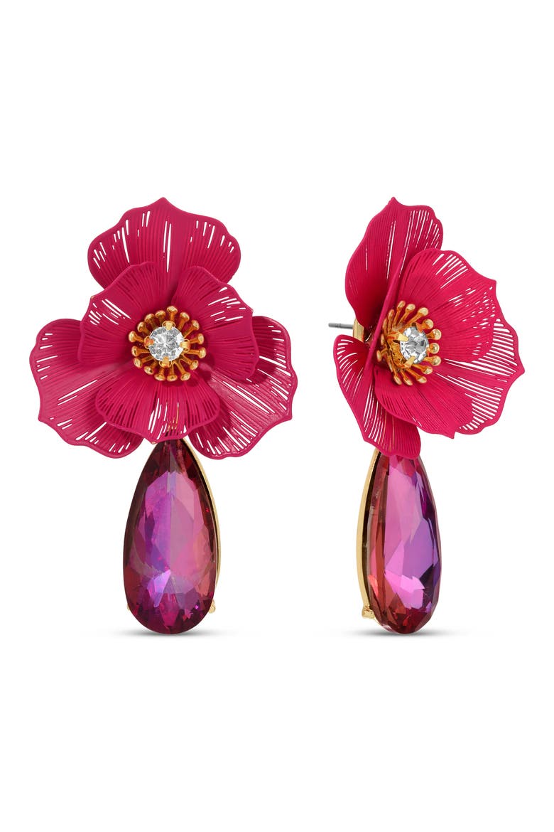 Charlene Statement Flower Drop Earrings, Main, color, PINK