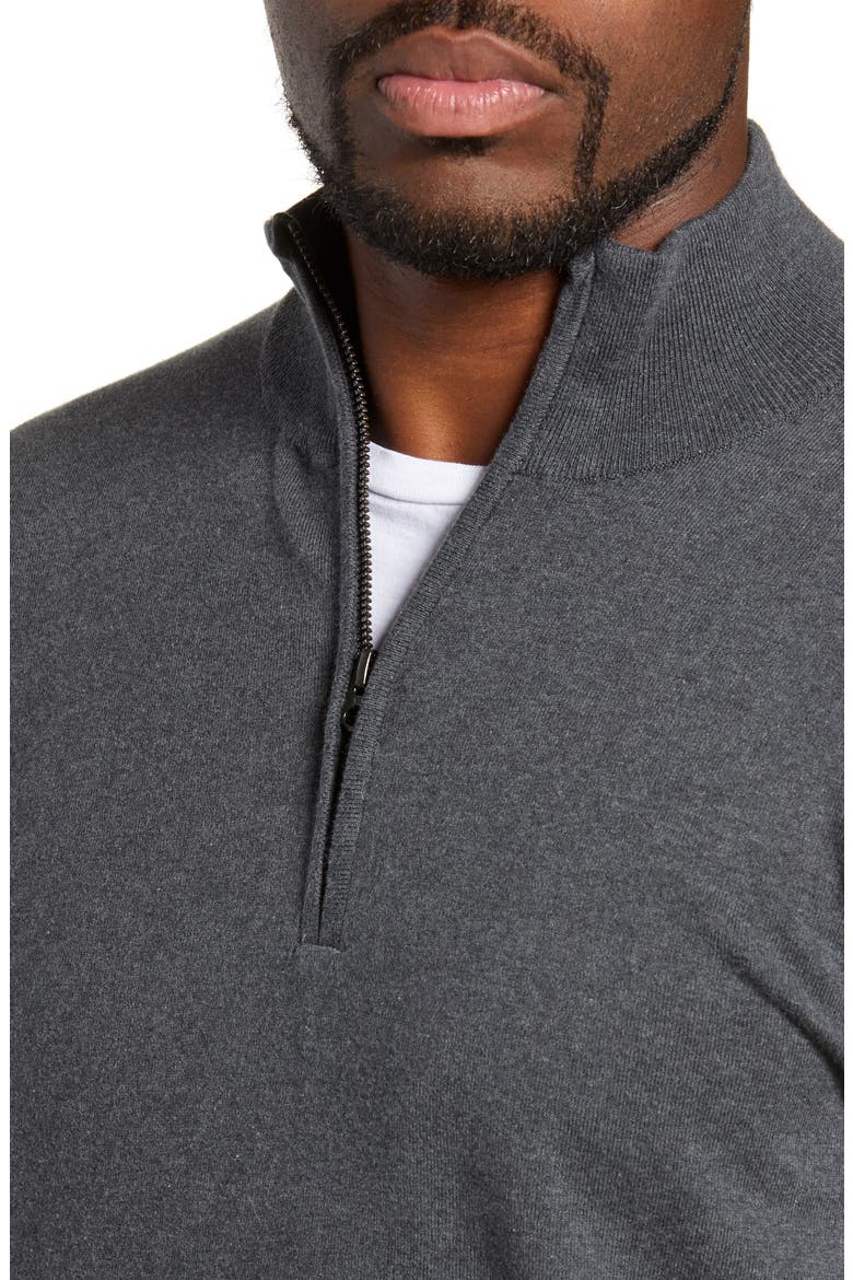 Stretch Cotton Quarter Zip Sweater, Alternate, color, CHARCOAL