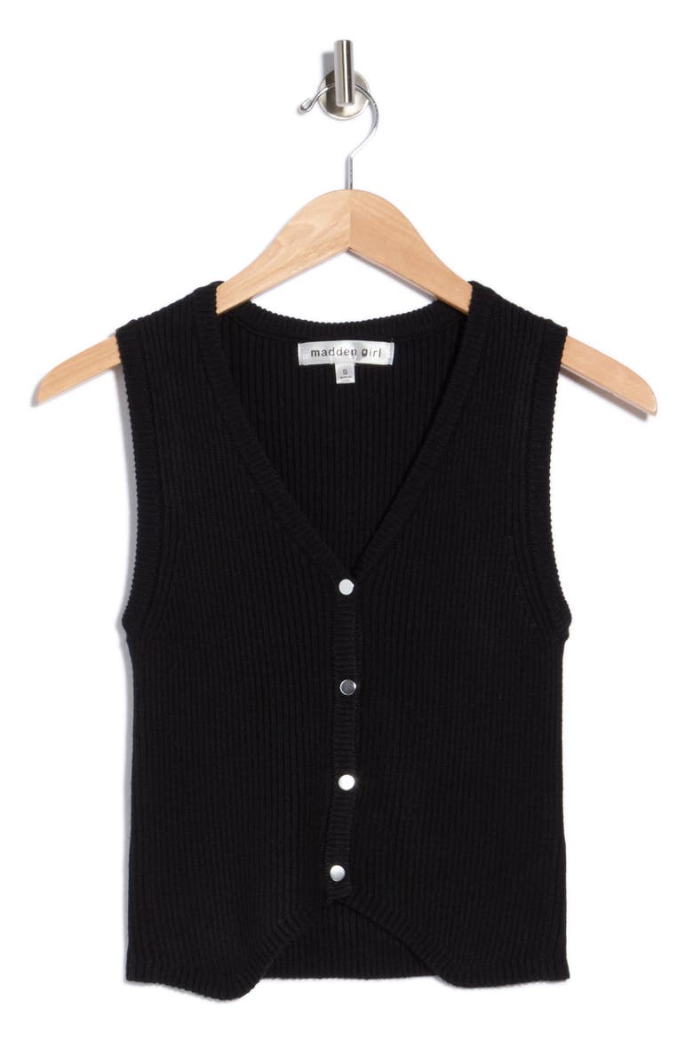 V-Neck Ribbed Sweater Vest, Alternate, color, BLACK