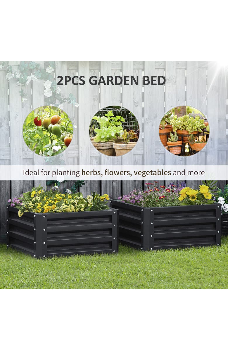 Outsunny Raised,Metal for Growing Vegetables, Flowers, Herbs, Succulents Garden Bed, Alternate, color, Grey