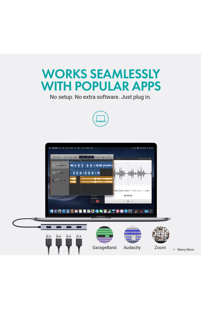 MOVO UMX-1 USB Microphone Hub - Connects 4 USB Microphones to Computers, Alternate, color, Black
