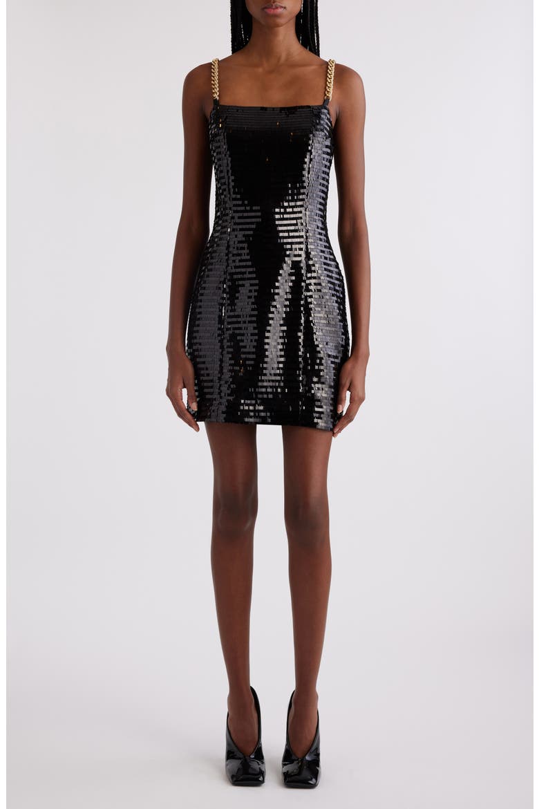 Paillette Chain Strap Dress, Main, color, 0PA BLACK