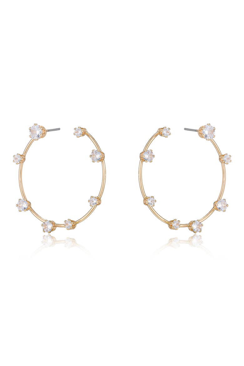 Large Cubic Zirconia Hoop Earrings, Alternate, color, GOLD