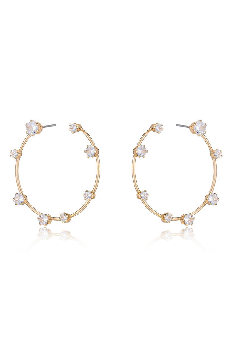 Ettika Large Cubic Zirconia Hoop Earrings, Alternate, color, Gold