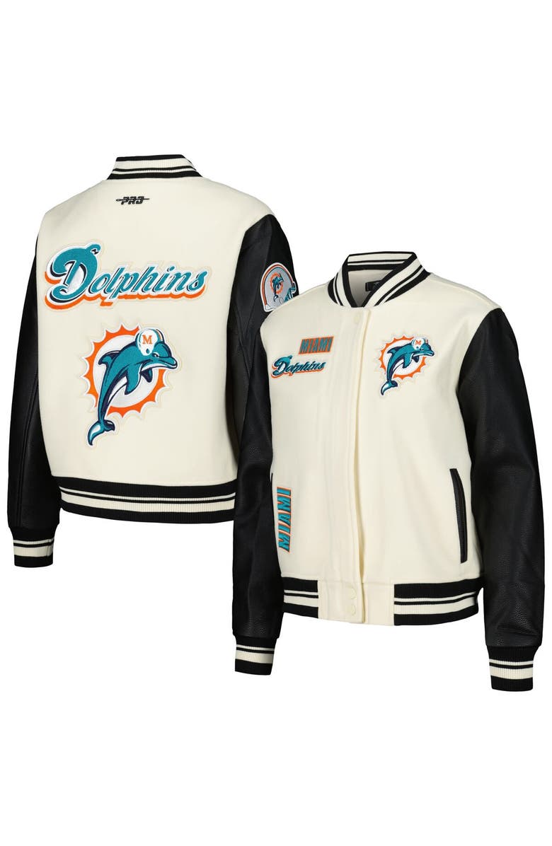 PRO STANDARD Women's Pro Standard Cream Miami Dolphins Retro Classic Vintage Full-Zip Varsity Jacket, Main, color,
