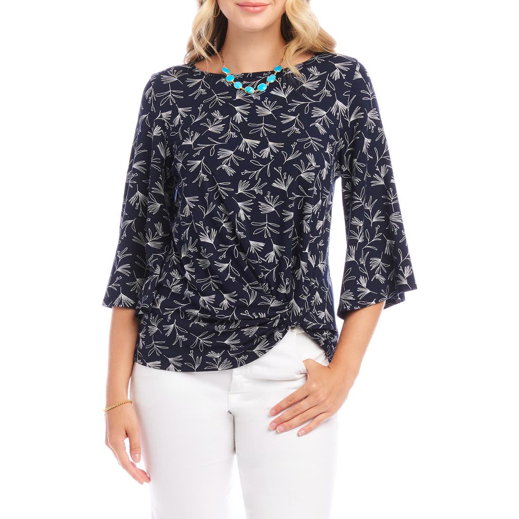 Karen Kane Floral Flare Sleeve Pick-up Top In Navy Print