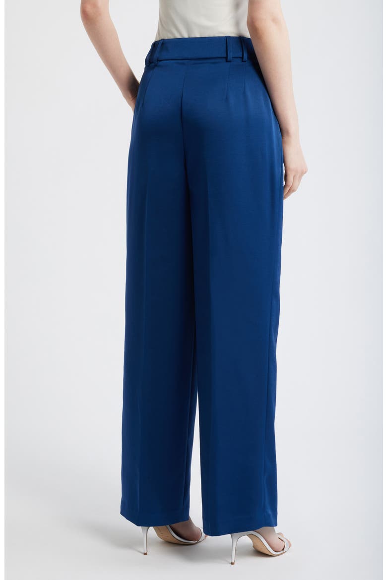 Pleated Wide Leg Satin Pants, Alternate, color, DEEP RIVER