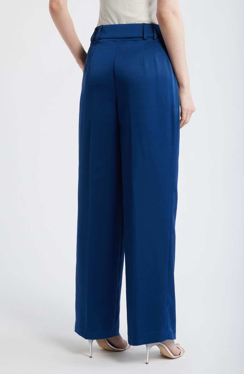Tahari ASL Pleated Wide Leg Satin Pants, Alternate, color, Deep River