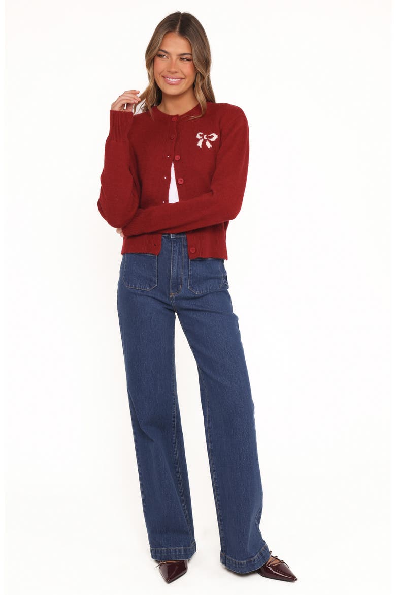 Middleton Bow Cardigan, Alternate, color, WINE