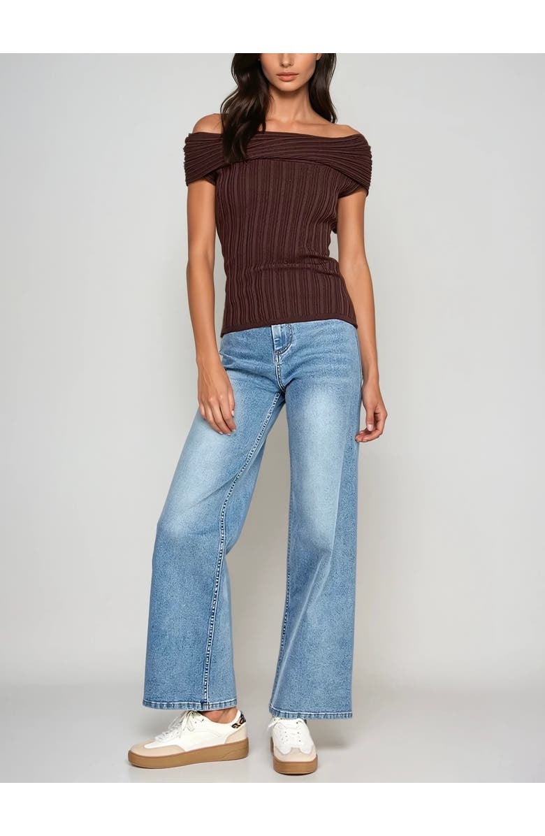 Sisterly Amélie Off-Shoulder Ribbed Contour Top, Alternate, color, Brown