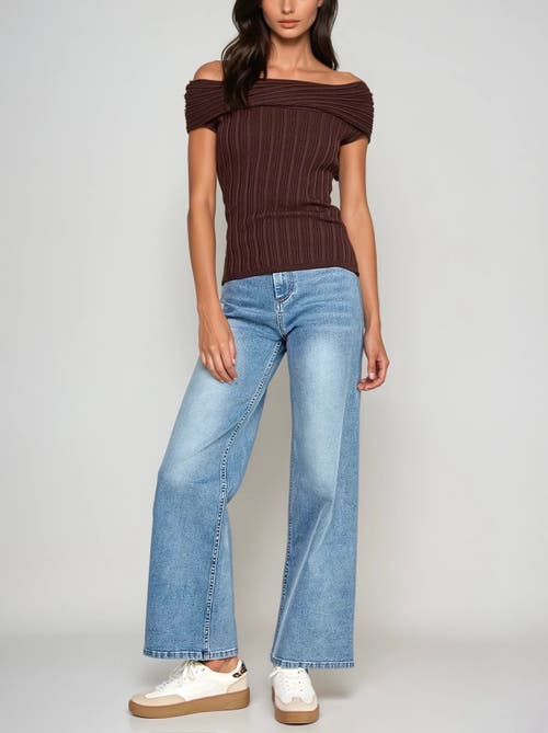 Sisterly Amélie Off-shoulder Ribbed Contour Top In Brown