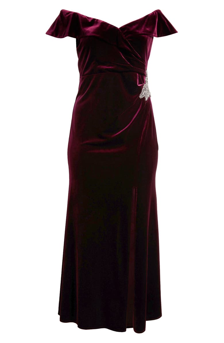 Alex Evenings Off the Shoulder Velvet Gown, Alternate, color,